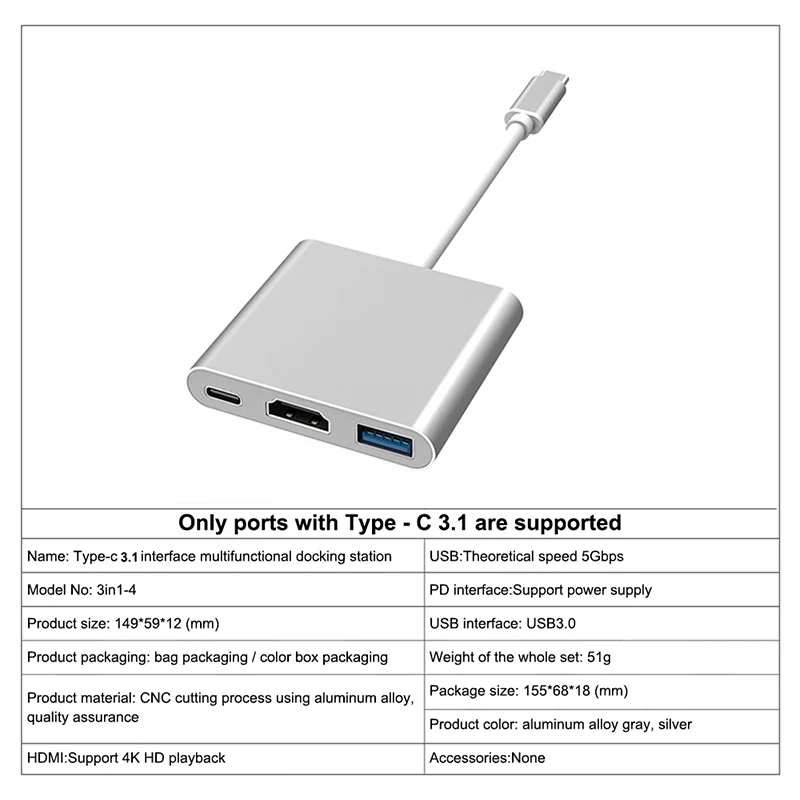 4K USB-C 3.1 Hub Converter USB Type C To USB HDMI compatible Video Digital AV Multiport Adapter for iPad Macbook Laptops HDTV