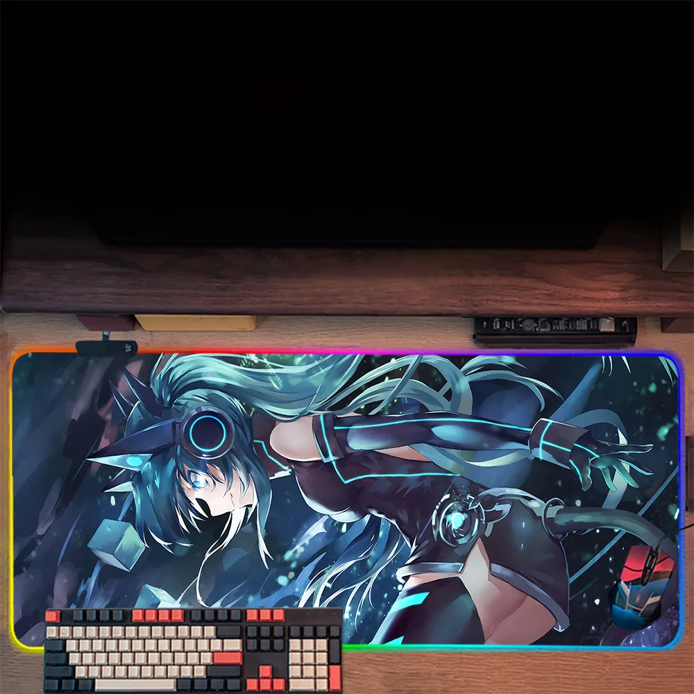 H-Hatsunes M-Miku RGB PC Gamer Teclado Mouse Pad, LED Brilhante Mouse Mats, Borracha Gaming Computer Mausepad