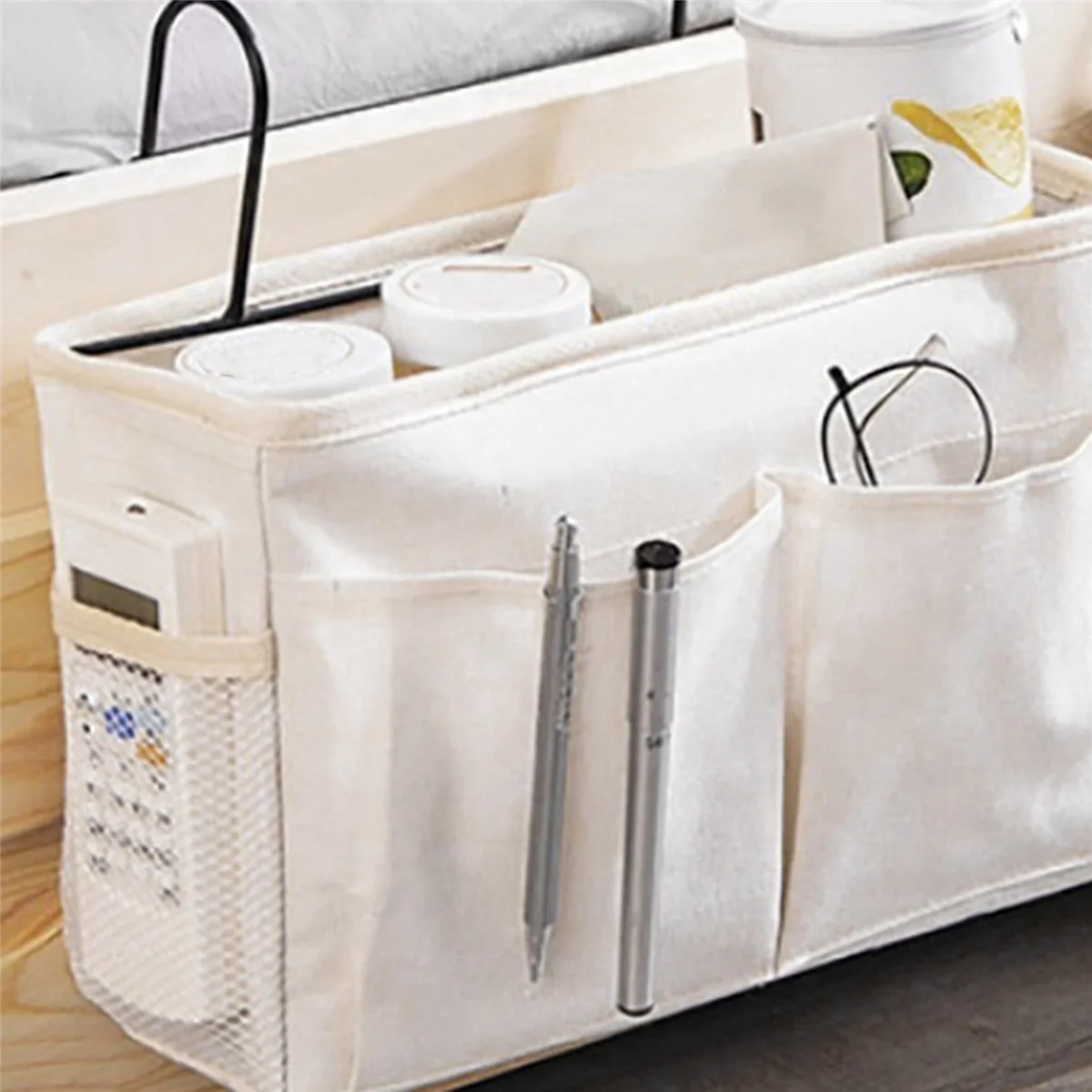 ABUI-2X Wisząca Kieszeń do Przechowywania przy Łóżku Organizer na Półkę na Zagłówek Łóżka, Łóżka Piętrowe, Akademie, Biały