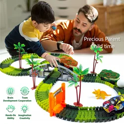 Dinosaur World Track Racing Track Toy Set Dinosaur Railway Toy Car Educational Bend Flexible Race Track Toys For Boy Gift