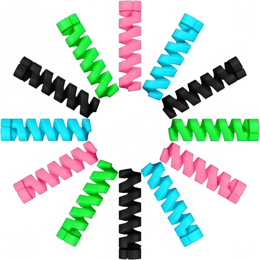 24 Pcs Charger Cable Protector,Silicone Flexible Cable Saver,Spiral USB Mouse Wire Protector for Headphone Laptop Earphone Cell Phone Wrap Accessories (Black,Pink,Blue,Green)
