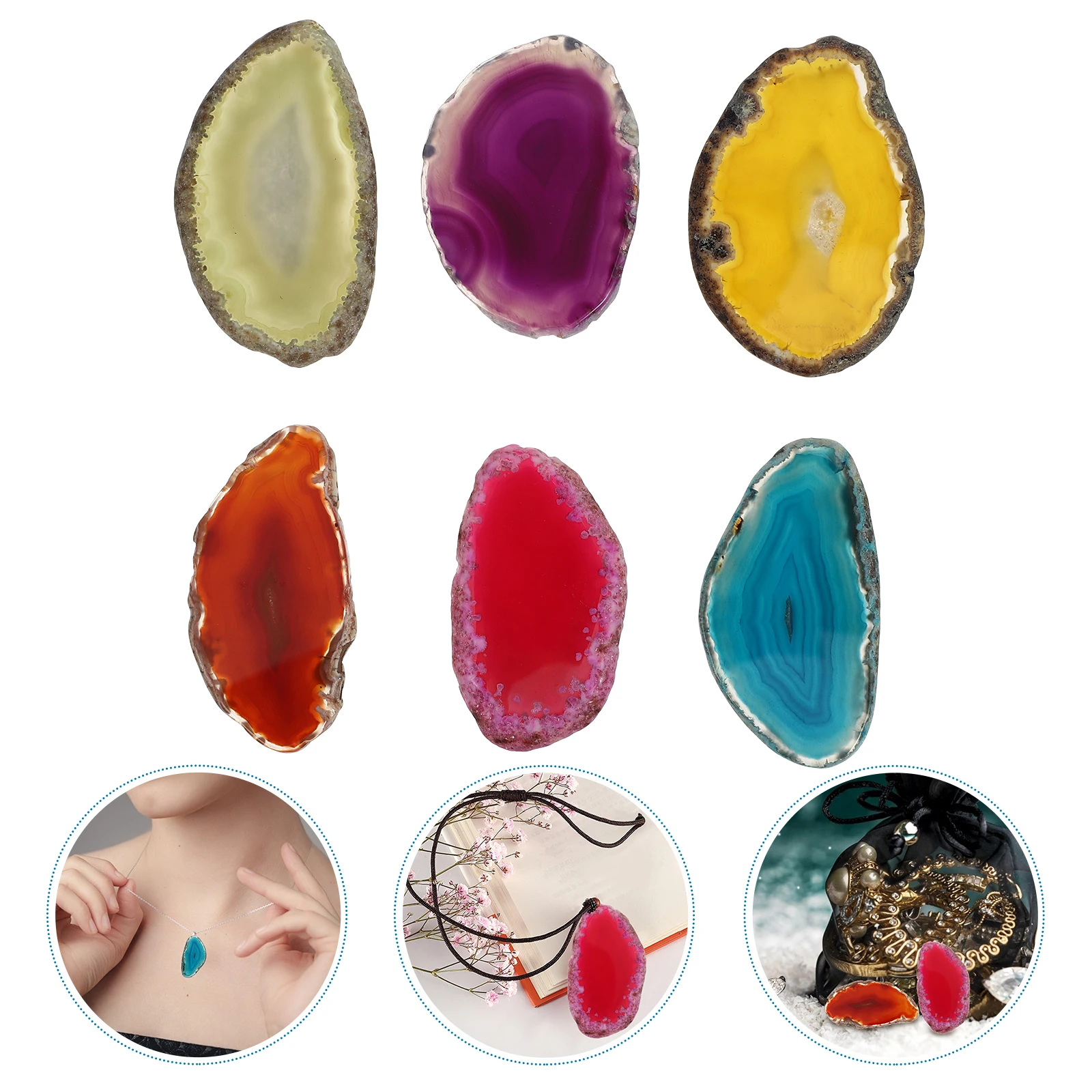 

6 шт. натуральный агат ломтики полированный яркий DIY ремесло изготовление ювелирных изделий кулон агат декор орнамент домашний декор