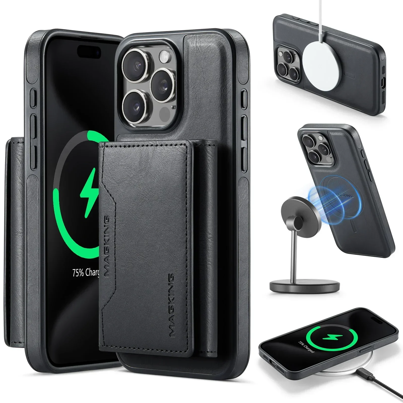 Detachable Premium Magnetic Wallet Case for  iPhone 17 16 15 14 13 12 ProMax RFID Blocking PU Leather with Card Holder