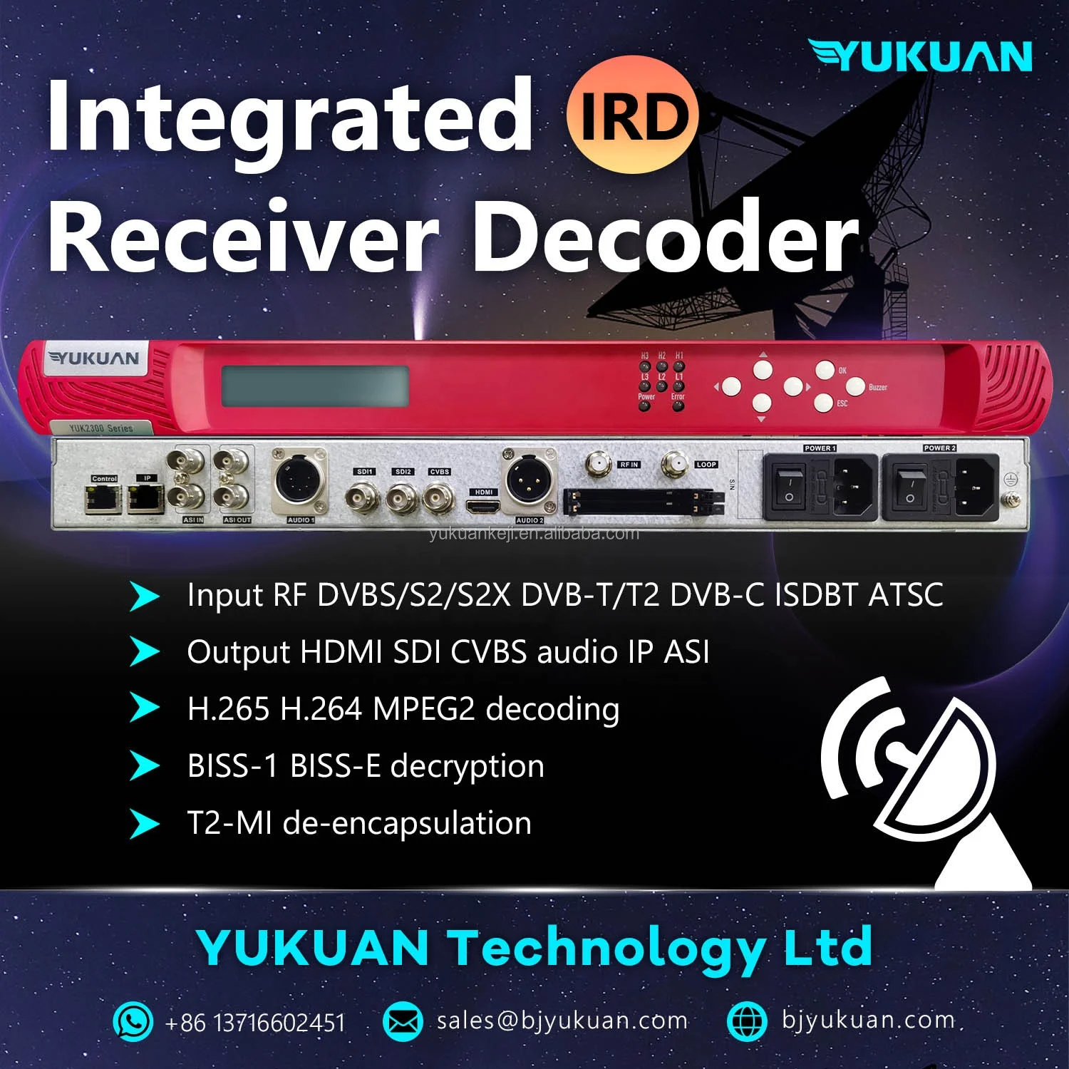 Digital Satellite Cable TV Equipment DVB-S2/T2 IRD Decoder H265 Satellite TV Receiver With BISS Support And HD Capabilities