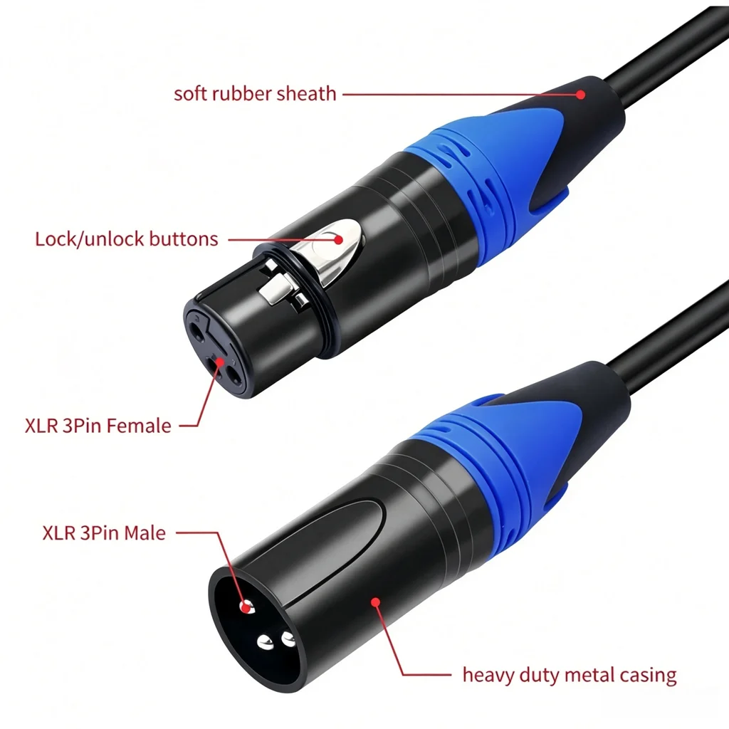 Cable divisor de audio XLR de 3 pines, 1 XLR hembra a doble XLR macho, cable divisor para micrófono, amplificador, mezclador de audio, escenario.