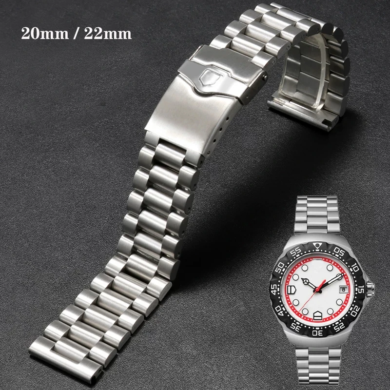Solid Stainless Steel Watch Strap Silver Links Bracelet For Tag Heuer Carrera F1 Series Men's Watch Accessories Band 22mm 20mm