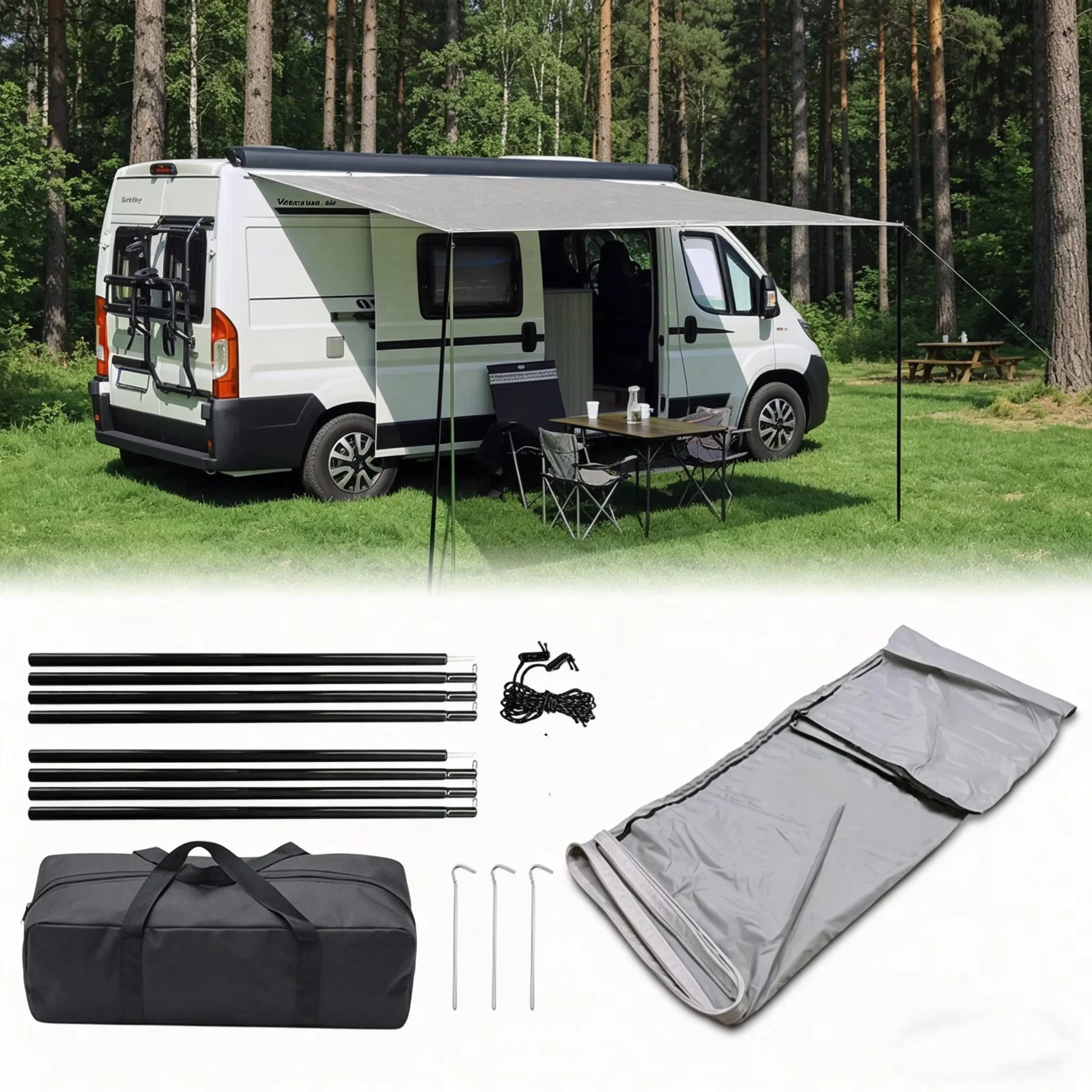 RV Sun Canopy Awning Caravan Side Tent 2.5x2.4m Outdoor Camping Shelter with Storage Bag for Campers Hikers Accessories