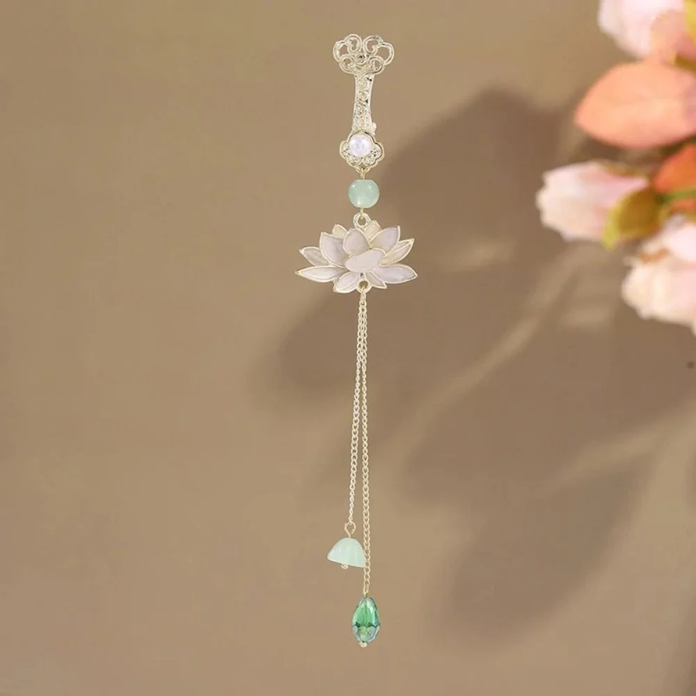 Alloy Women Hanfu Ornament Electroplating Elegant Chinese Style Brooch Long Tassel Exquisite Retro Lotus Brooch