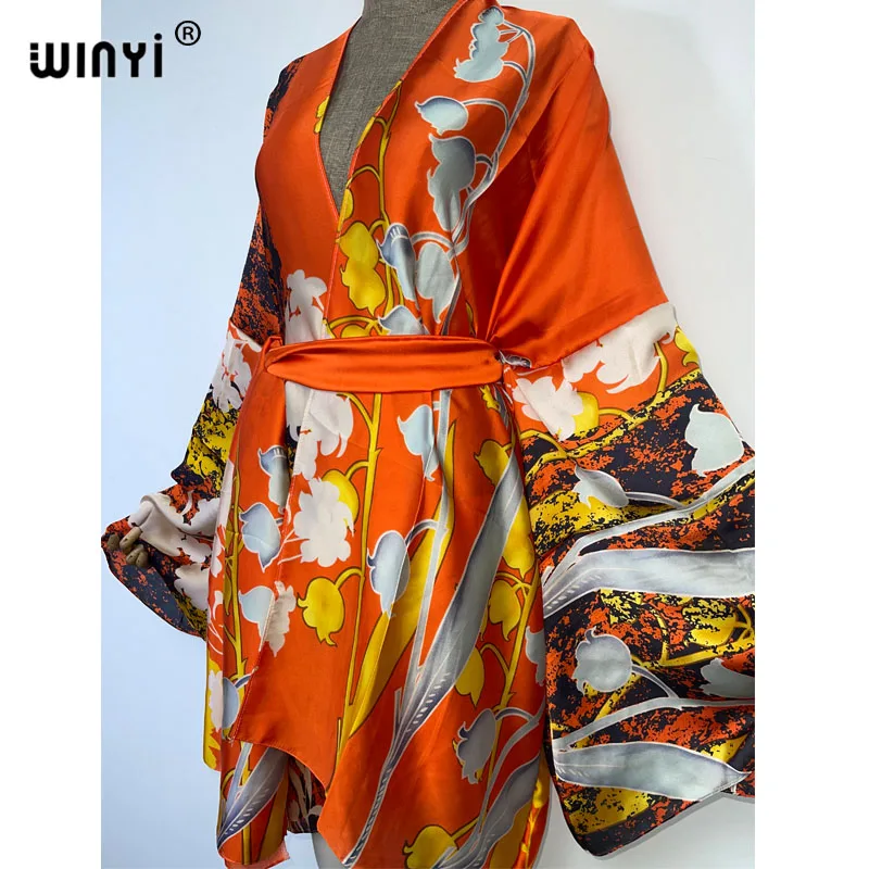 WINYI-Kimono à manches longues pour femme, cardigan auto-ceinturé, sexy, doux, bohème, point, sortie à la plage, vacances, été, nouveau, 2022