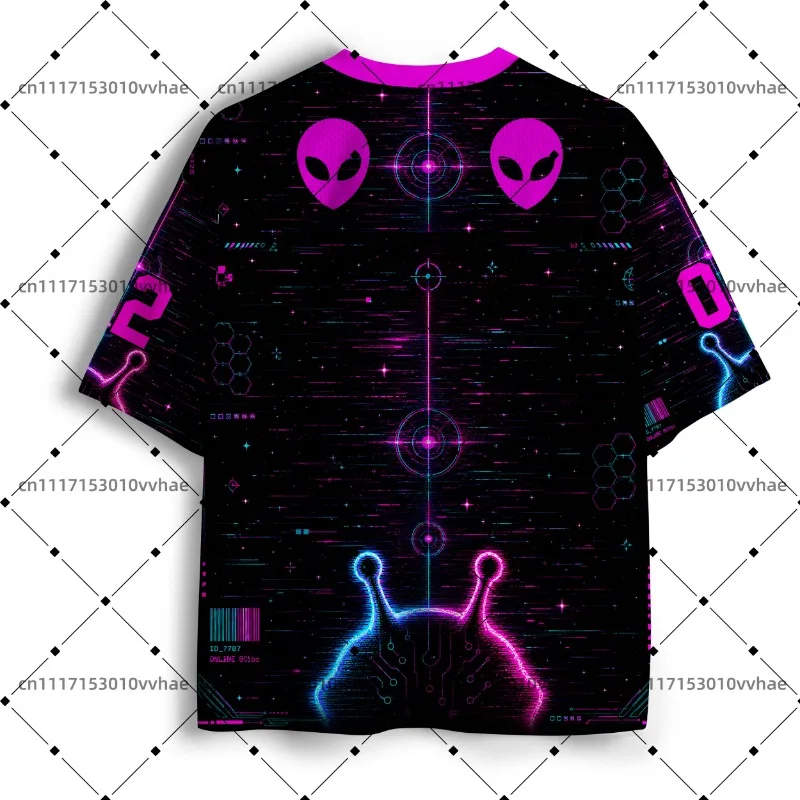Soulisfree Glorp Invasion Mesh Jersey Design Digital Print V-Neck T-Shirt Comfortable Sports Short Sleeve