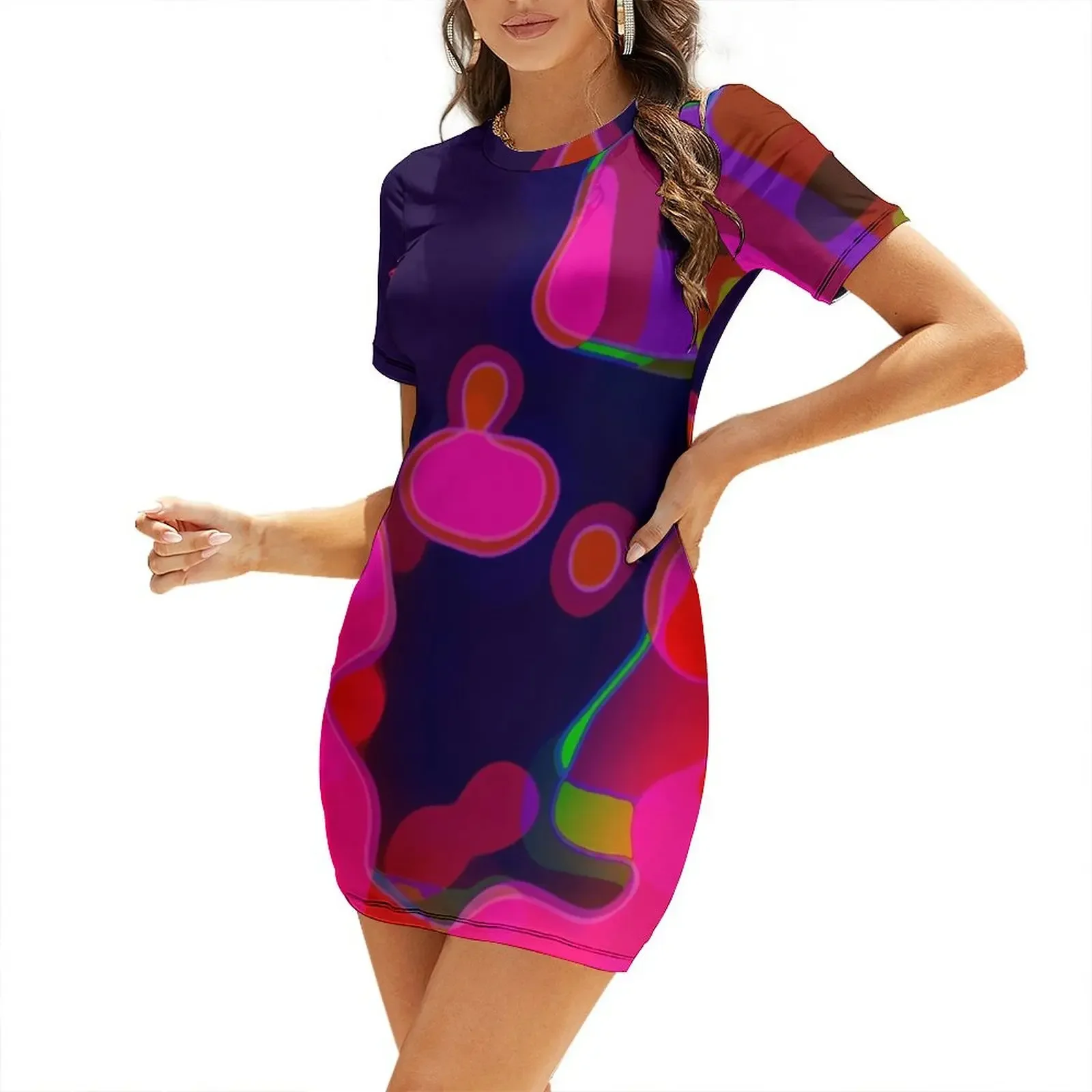 

Viral universe flow - abstract landscape Short-Sleeved Dress women's luxury party dress cocktail dresses