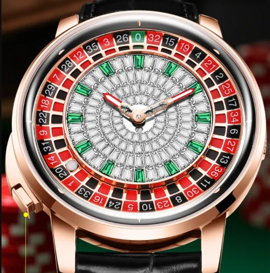 HANBORO Men Automatic Watch 46mm Mechanical Wristwatch Rotatable Roulette Game Dial Sapphire Luminous