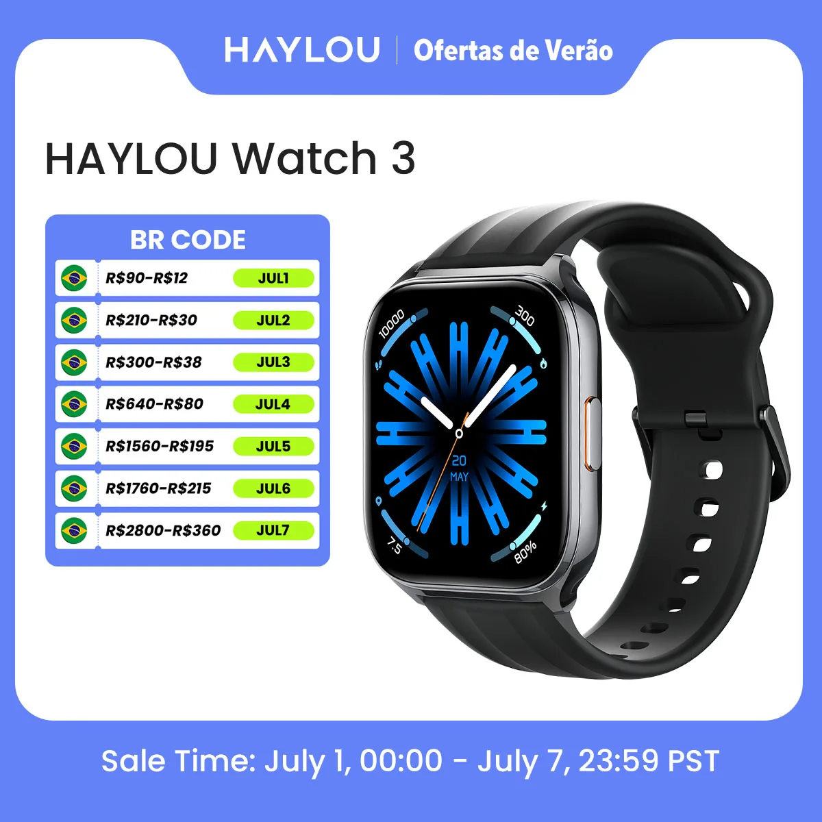 Relógio HAYLOU 3 Smartwatch com Chamadas de Voz Tela AMOLED de 1,85'' Monitoramento de Saúde 24h 150+ Modos de Esporte Relógio Inteligente à Prova d'Água 1ATM