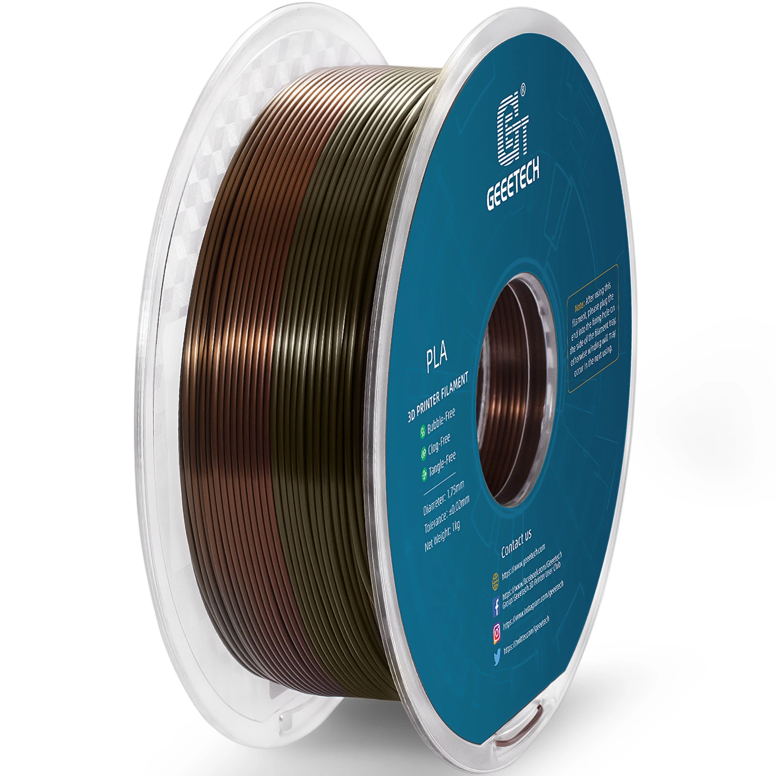 GEEETECH 5Kg 3D Silk PLA Filament 1.75mm High Gloss Surface Dimensional Accuracy +/-0.02mm Neat Wrapped Vacuum Packaging