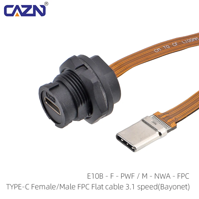 FPC Type C Quick Lock Socket with Cable 3.1 10Gbps Panel Mount Female Male IP68 0.1M 0.2M for Kiosk & Embedded System