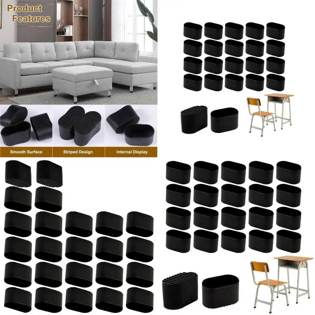 

Y1UC 24pack Ovals Rubber Chair Leg Caps Slip Resistant Furniture Floor Guards