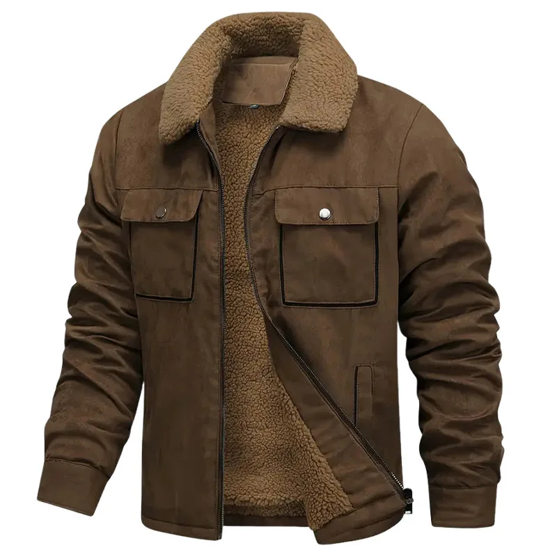 2025 Men's Loose Fleece Jacket Casual Suede Warm Top for Spring And Autumn Wear Plate-Sized Comfortable Men's Outerwear