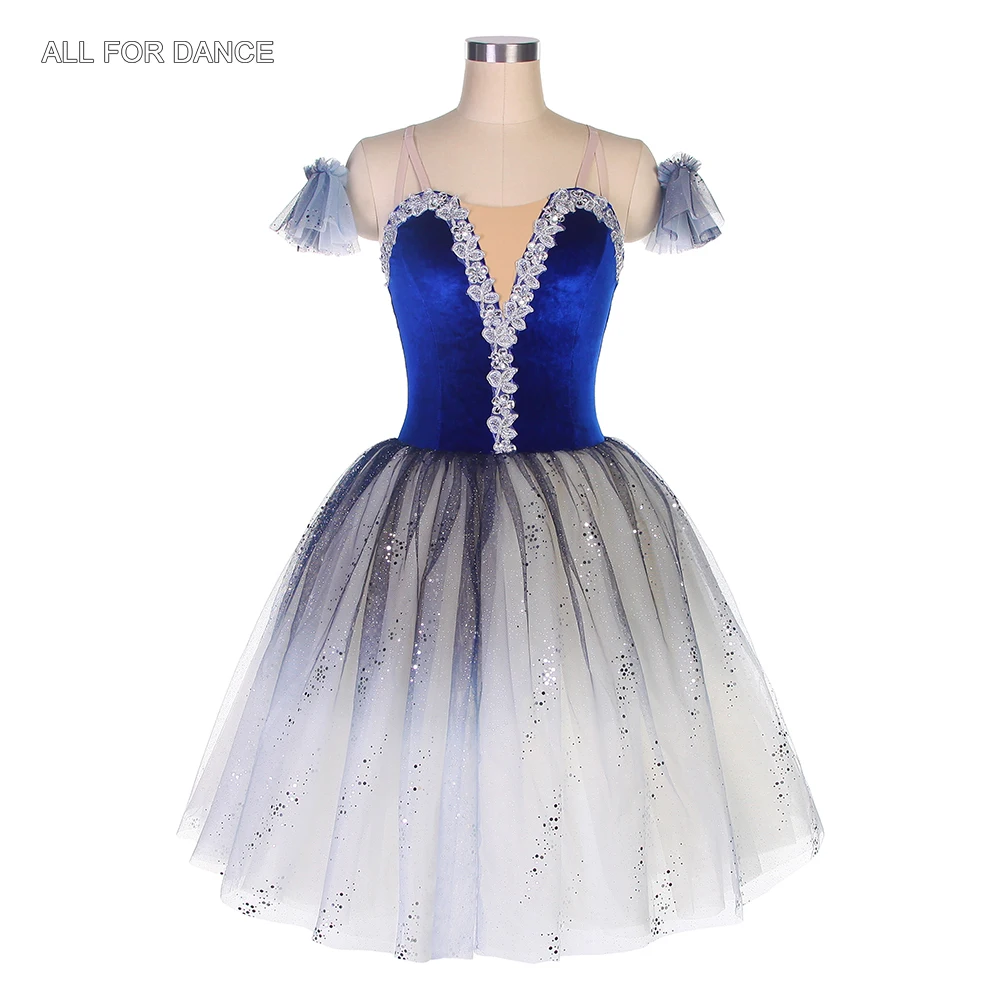 

20530 Adults Camisole Ballet Dress Ballerina Tutu Costumes Navy Blue Velvet Bodice with Ombre Black to White Romantic Tutu Skirt