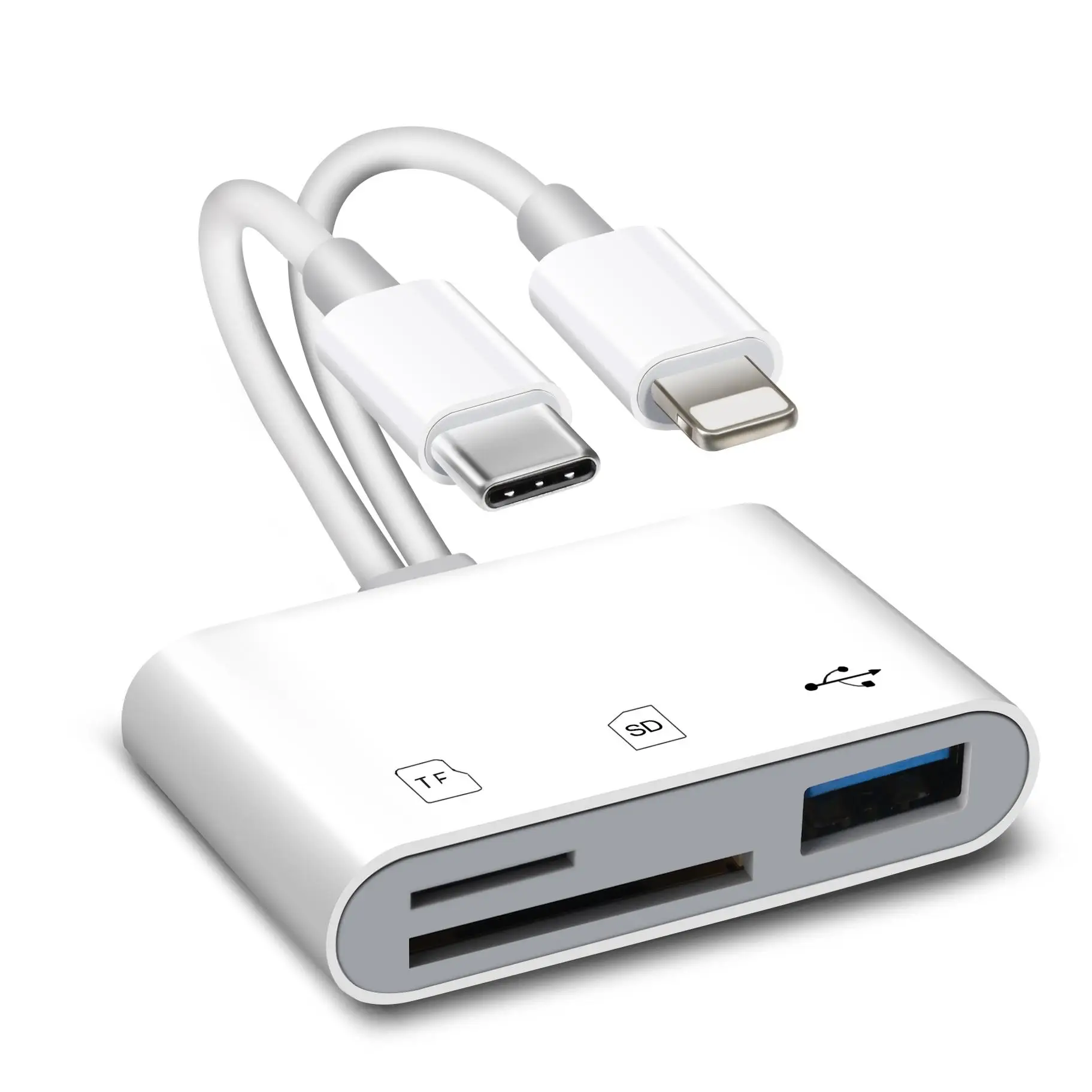 5-In-1 Lightning and USB-C Card Reader, High Speed SD/TF Adapter with USB 3.0, Memory Card Reader for iPhone iPad MacBook