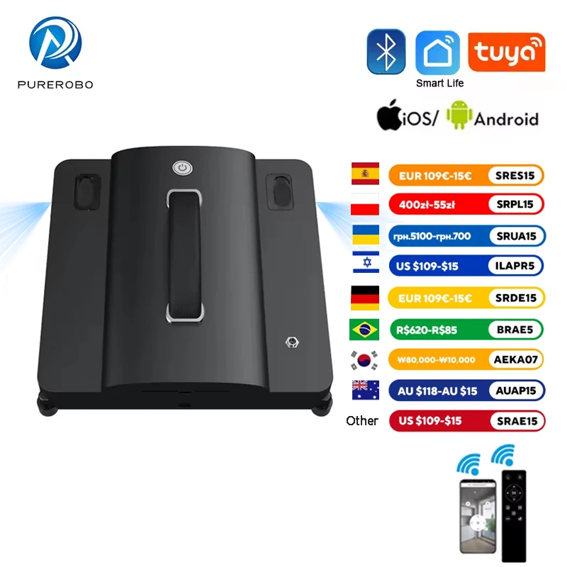 

Purerobo W-S9S Window Cleaning Robot Smart APP& Remote Control Automatic Water Spray Clean Glass Electric Vacuum Cleaner Robot