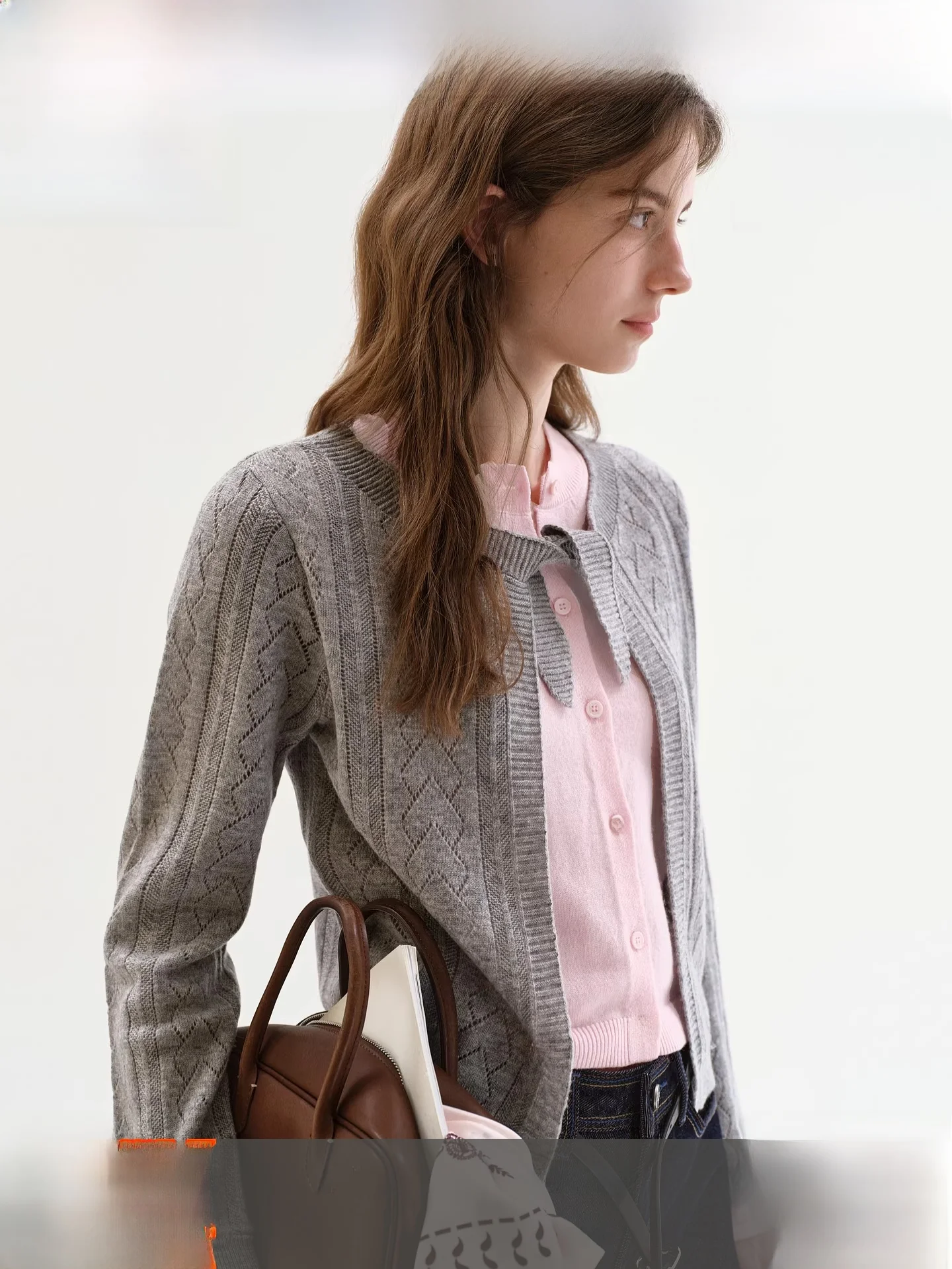 

Fano Knitted Cardigan with Rabbit Ears Color Blo Design Spring 2026 New Sle Commute Simple Regular Fit Long Sve Women'...