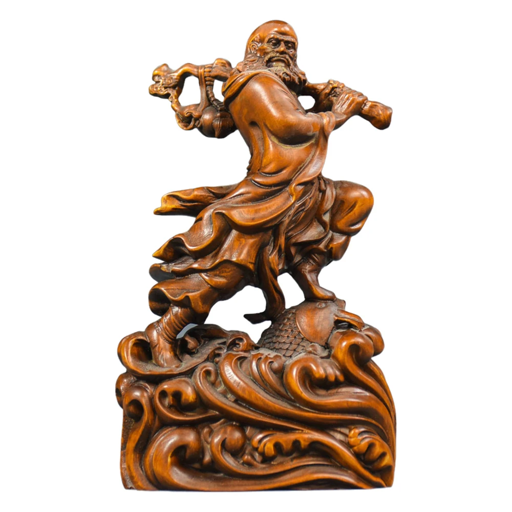 Sculpture sur bois chinois, Statue de Bodhidharma Dharma, Sculpture sculptée à la main, Perséverance d'éveil Zen