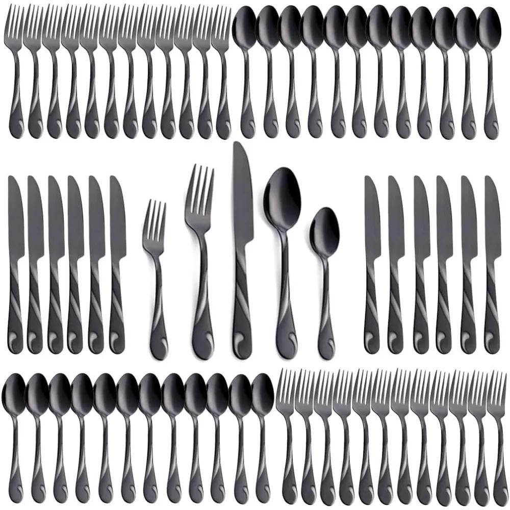 

Набор столовых приборов из нержавеющей стали черного цвета на 12 человек, коллекция столовых приборов из 60 предметов с вилками, ножами и ложками
