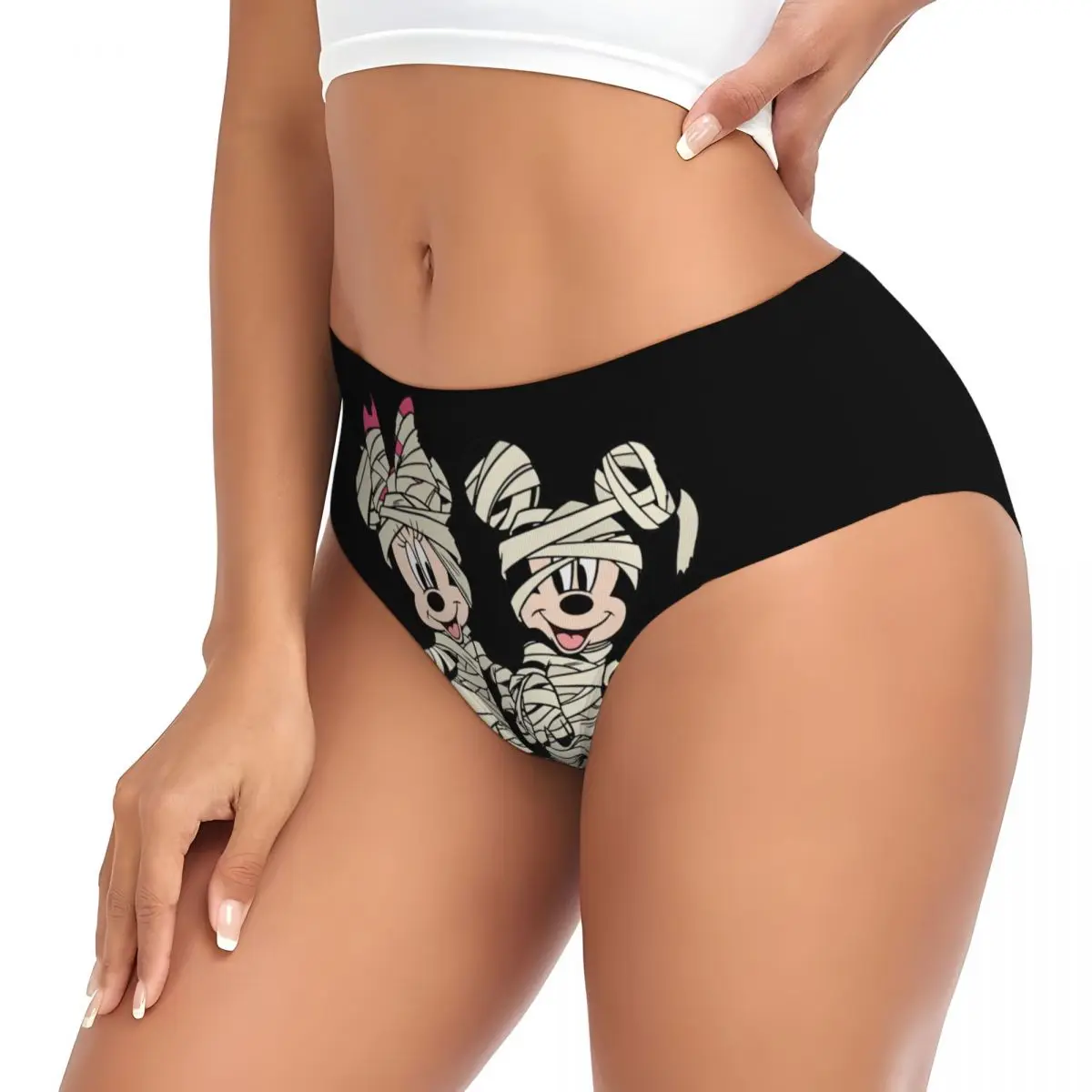 Slip personalizzati di Topolino Minnie Mouse Intimo da donna Mutandine di zucca di Halloween elasticizzate traspiranti