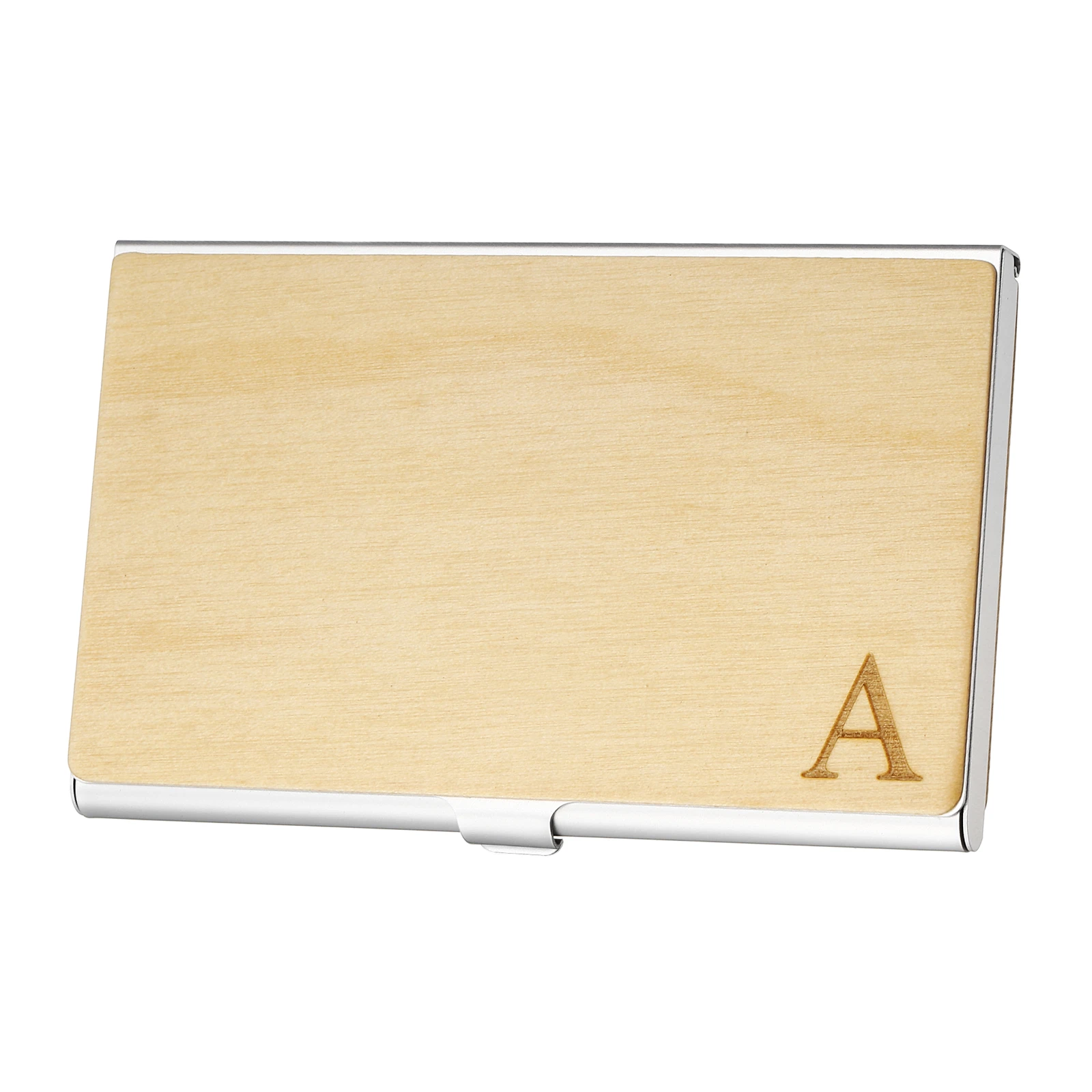 Maple Wooden Business Card Case Portable Wood Business Card Holder Pocket Credit Card Case with Engraved A - V Initial Office