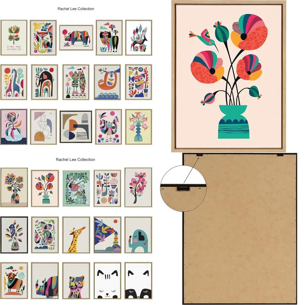 

Rachel Lee's Mid-Century Modern Poppy Art, 18x24, Natural-Tone Framed Canvas for Chic Wall Décor