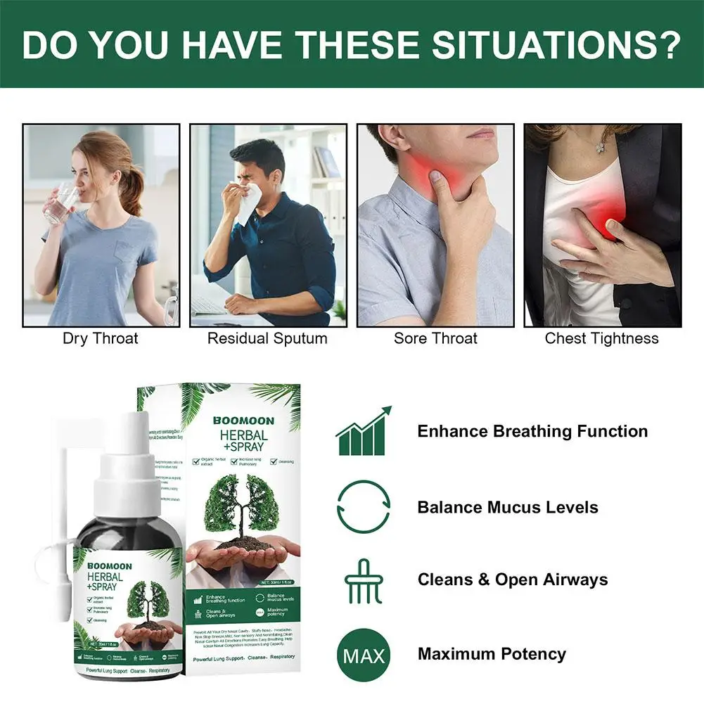 30ml Herbal Lung Cleanse Mist Powerful Lung Support Breath Detox Relieve  Coughing Treatment Of Itchy Throat Inflammatio