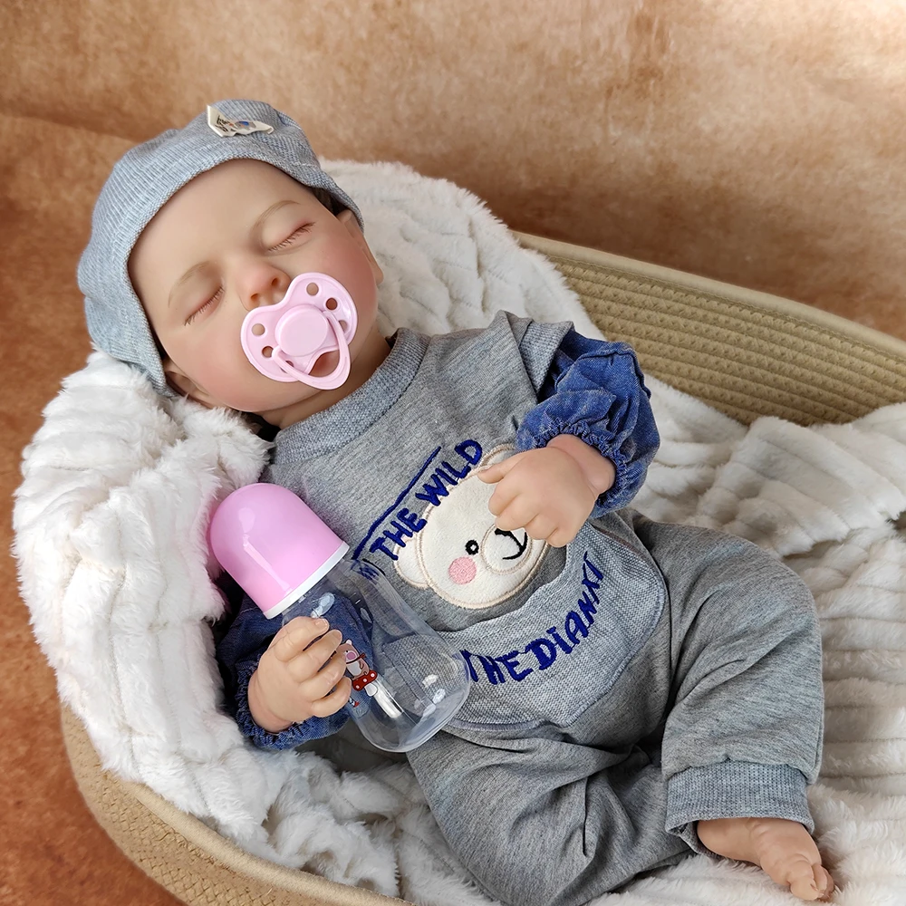 20Inch Soft Cloth Body Reborn Doll Hand Painted Hair Visible Veins Lifelike Closed Eyes Simulation Dolls Christmas Gift
