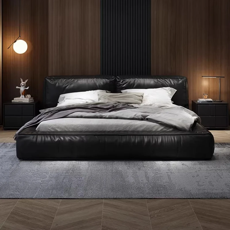 

king size leather bed 2 people 180x200cm Modern minimalist luxury bedroom beds elegant comfortable camas matrimoniales furniture