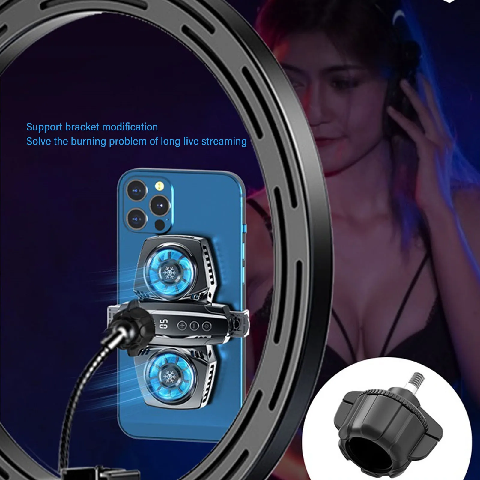 Mobile Phone Cooler Low Noise Dual  Semiconductor Twin Turbines and Twin Engines Cell Phone Cooling Fan for Live Streaming