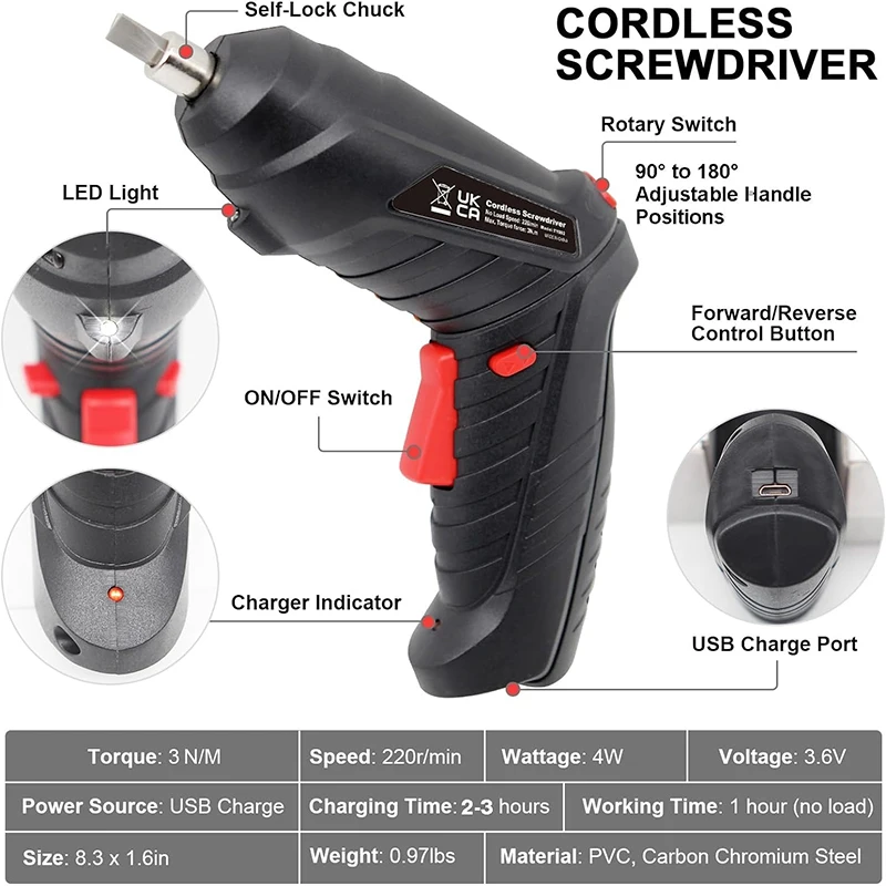 Imagem -04 - Cordless Electric Screwdriver Grupo Chave de Fenda Recarregável Power 3nm Screw Gun Carregamento Usb 3.6v 47 Pcs Acessórios