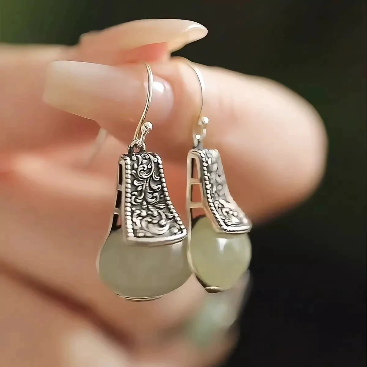 XIYANIKE Retro Tang Grass Pattern Imitation Hotan Jade Earrings For Women Ethnic Fashion New Jewellry Gift Party серьги