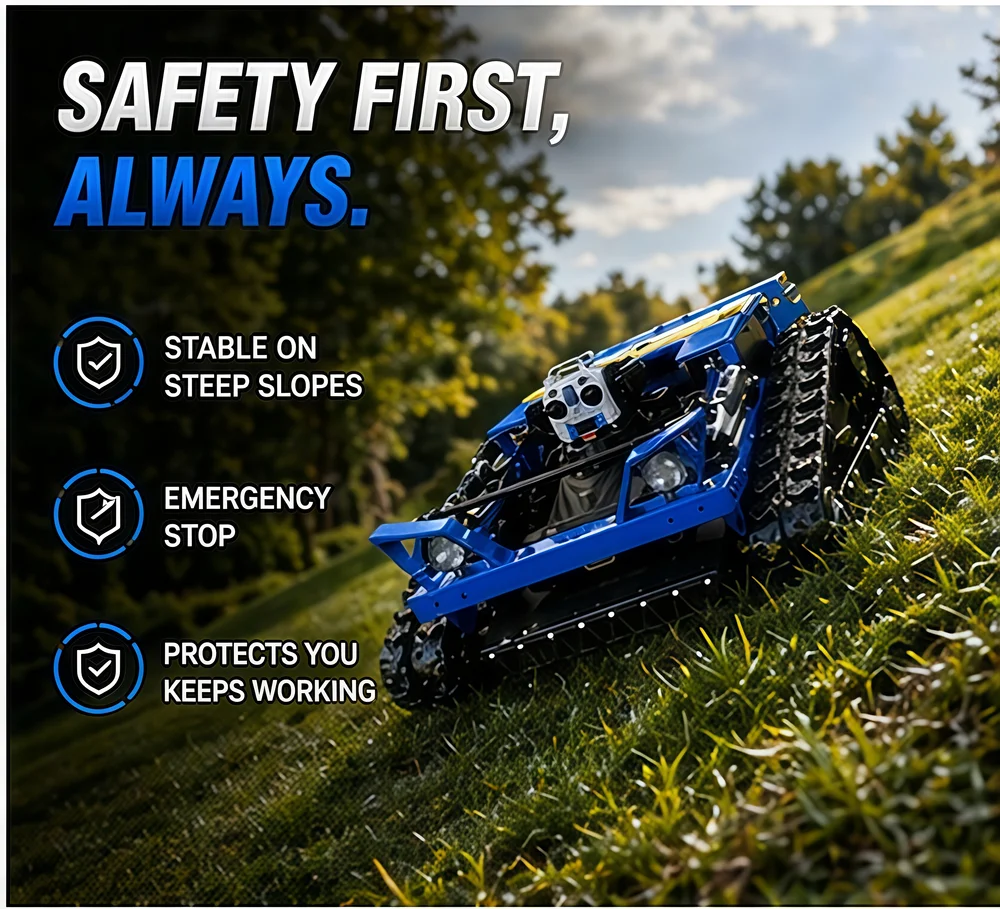 Long Range Remote Control Lawn Mower Customizable Product for Steep Slopes Uneven Ground Easy Handling for Farm Yard Use