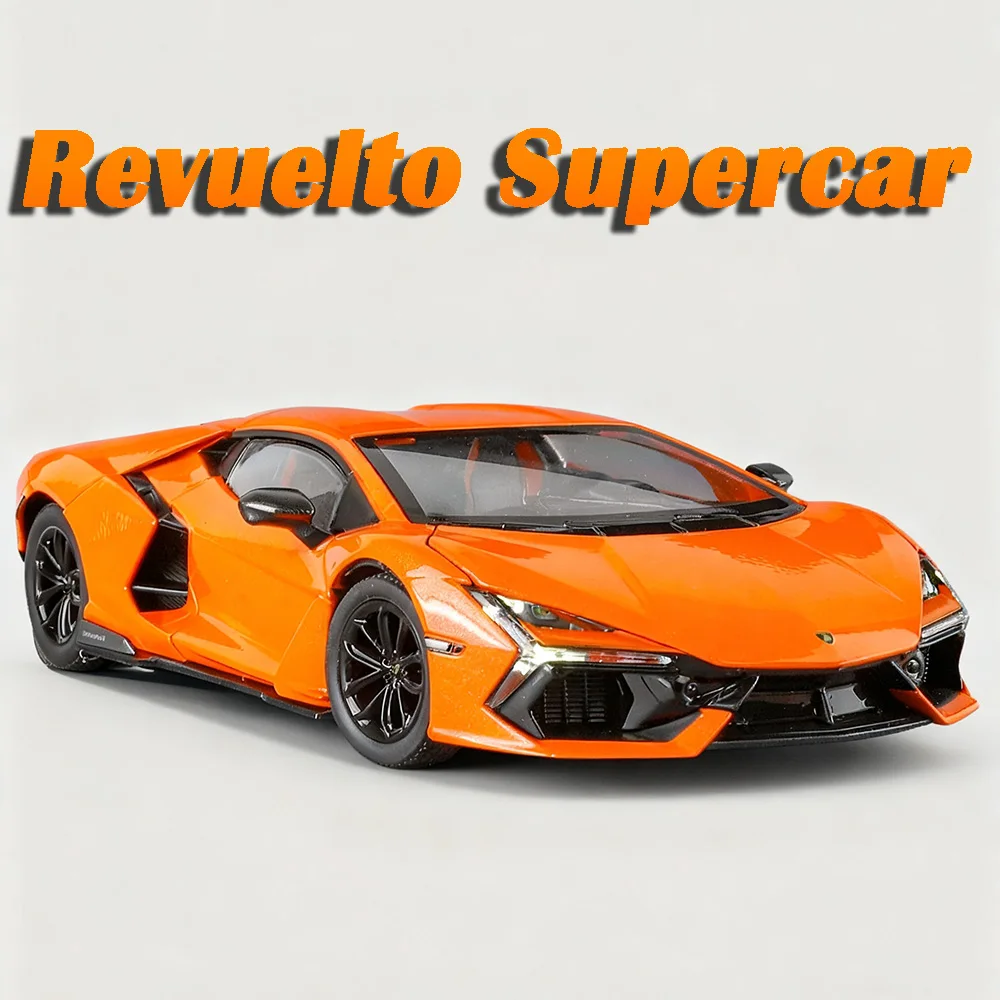 รถของเล่นรุ่น Revuelto LP770 ขนาด 1:24 ผลิตจากโลหะหล่อขึ้นรูป ประตูเปิดได้ มีเสียง มีไฟ ระบบดึงหลัง ระบบกันกระแทก ของตกแต่ง รถซูเปอร์คาร์