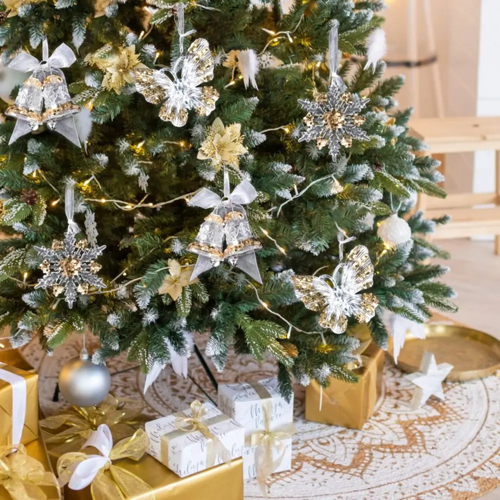 شجرة عيد الميلاد معلقة الديكور الاكريليك الشفاف ندفة الثلج الأيائل الملاك دمية جرس قلادة السنة الجديدة ديكور المنزل لعبة أطفال