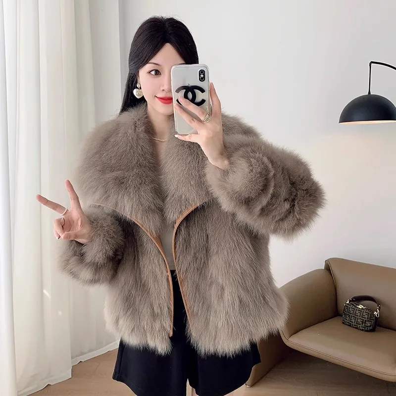معطف فرو صناعي للنساء سترة فرو متينة كبيرة بياقة مقلوبة وأكمام طويلة وزر مغطى فضفاض غير رسمي للمكتب للسيدات لخريف وشتاء 2025 #5