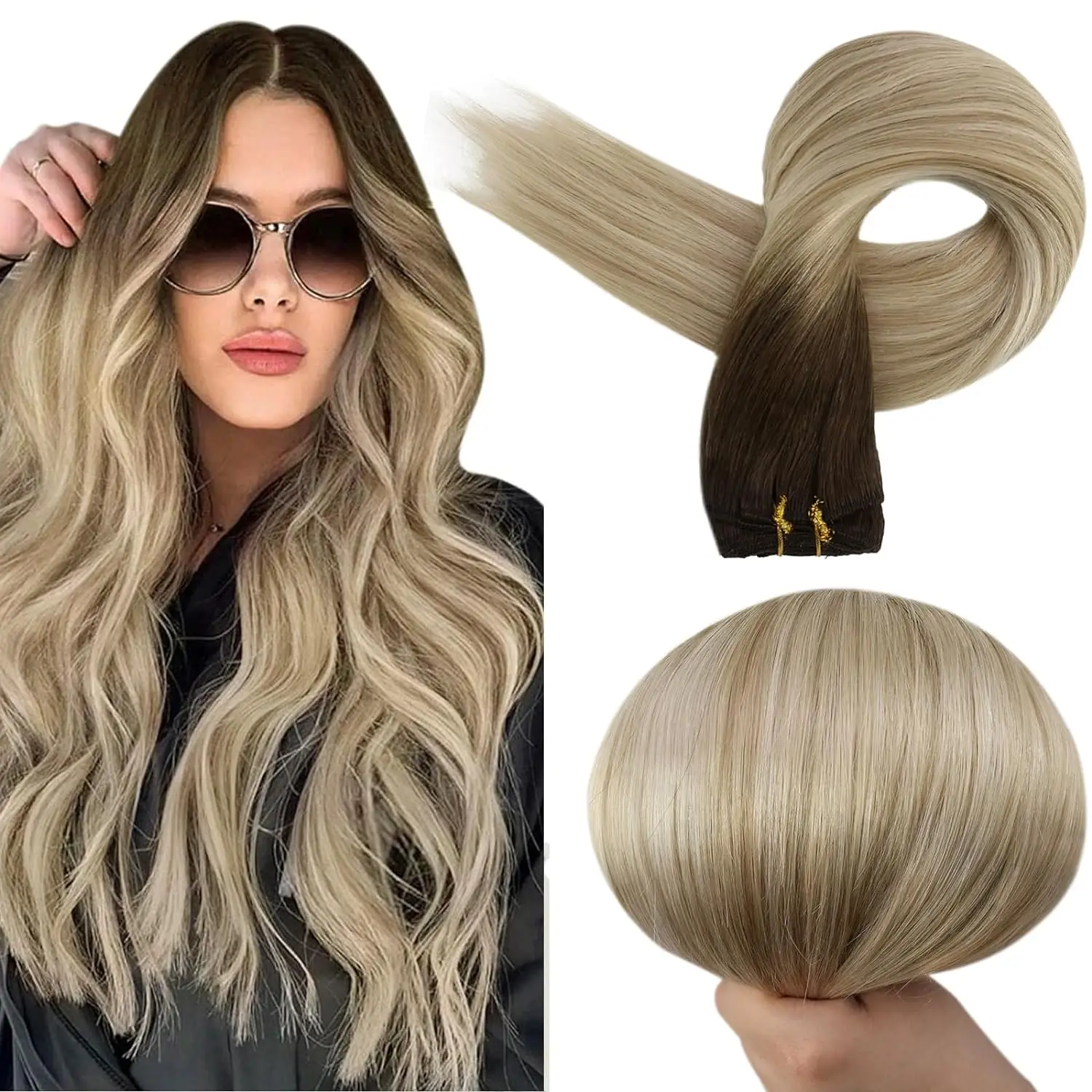 Volledige Glans Menselijk Haar Inslag Extensions Haarbundels Ombre Blonde Kleur 100g Naaien Zijdeachtige Rechte Remy Huid Dubbele inslag Voor Salon