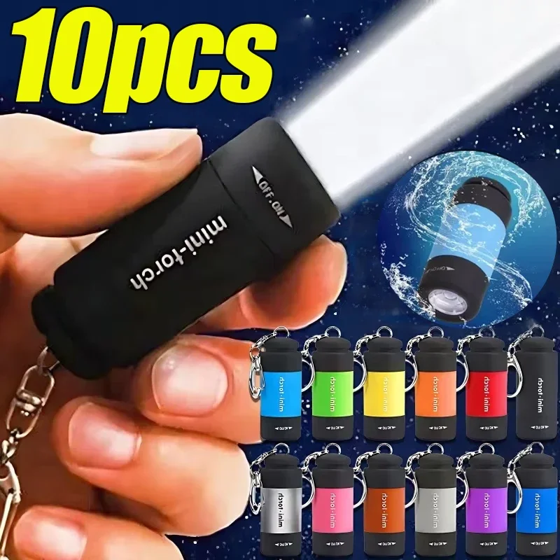 1/10PCS Mini Keychain Flashlights USB Rechargeable Torch Rotary Switch Pocket Lights LED Waterproof Camping Emergency Lighting