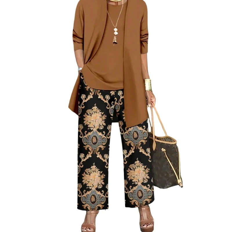 حجم كبير 1XL-5XL المرأة موضة ثلاث قطع الزي مجموعة السيدات عادية كم طويل سترة تانك القمم والسراويل الطويلة وتتسابق