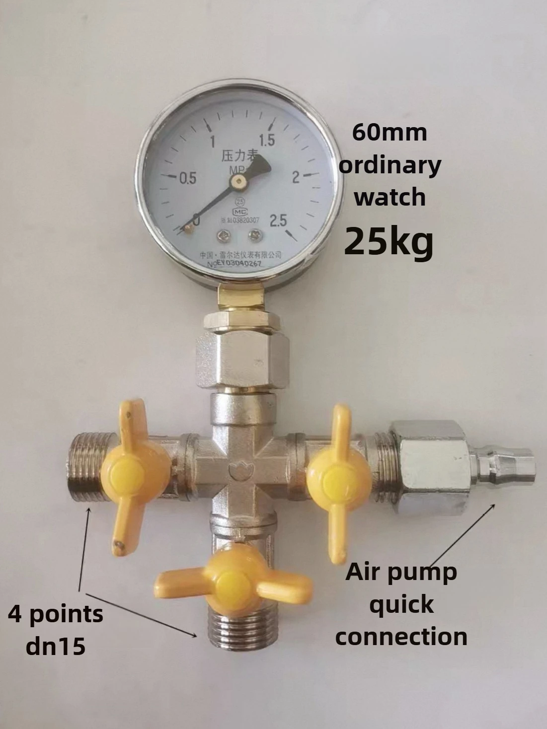 Válvula de prueba de presión de cuatro vías, agua del grifo, manómetro de calefacción geotérmica y por suelo radiante, detector de fugas con 4 puntos