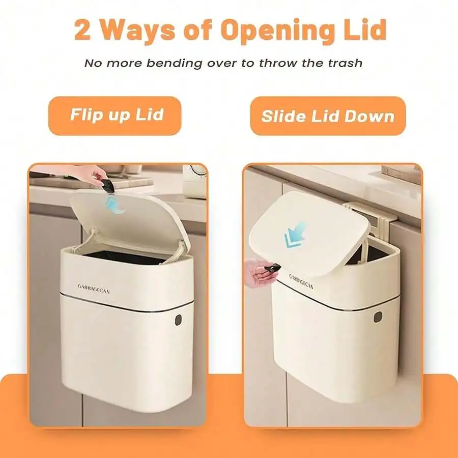 

2.5 Gallon Countertop Trash Can With Lid Flip Up Slide Down Opening
