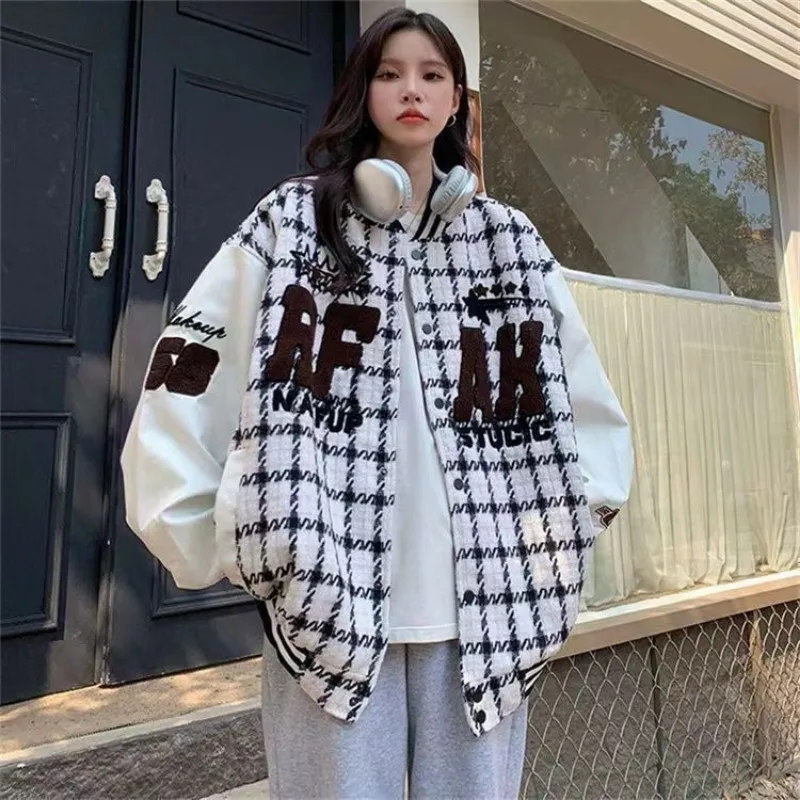 DAYIFUN Girls' Baseball Uniform Jacket Autumn Winter Loose Korean Fashion Oversized Tops Female Preppy Style Vintage Streetwear