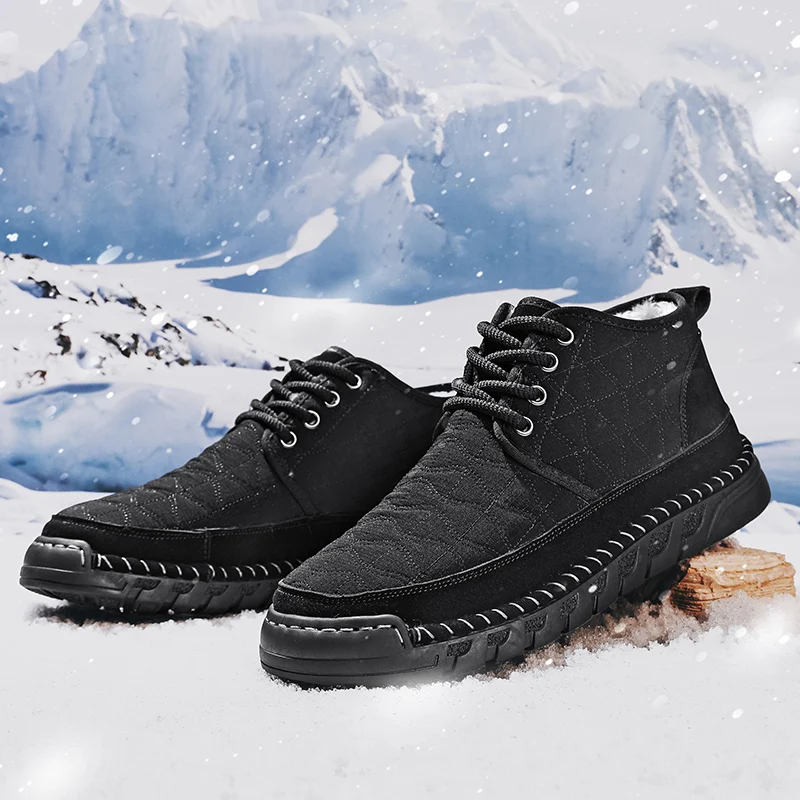 ​ أحذية شتوية مبطنة للرجال على طراز سترة - أحذية ثلج معزولة عالية القطع للتنقل في الحضرية ​