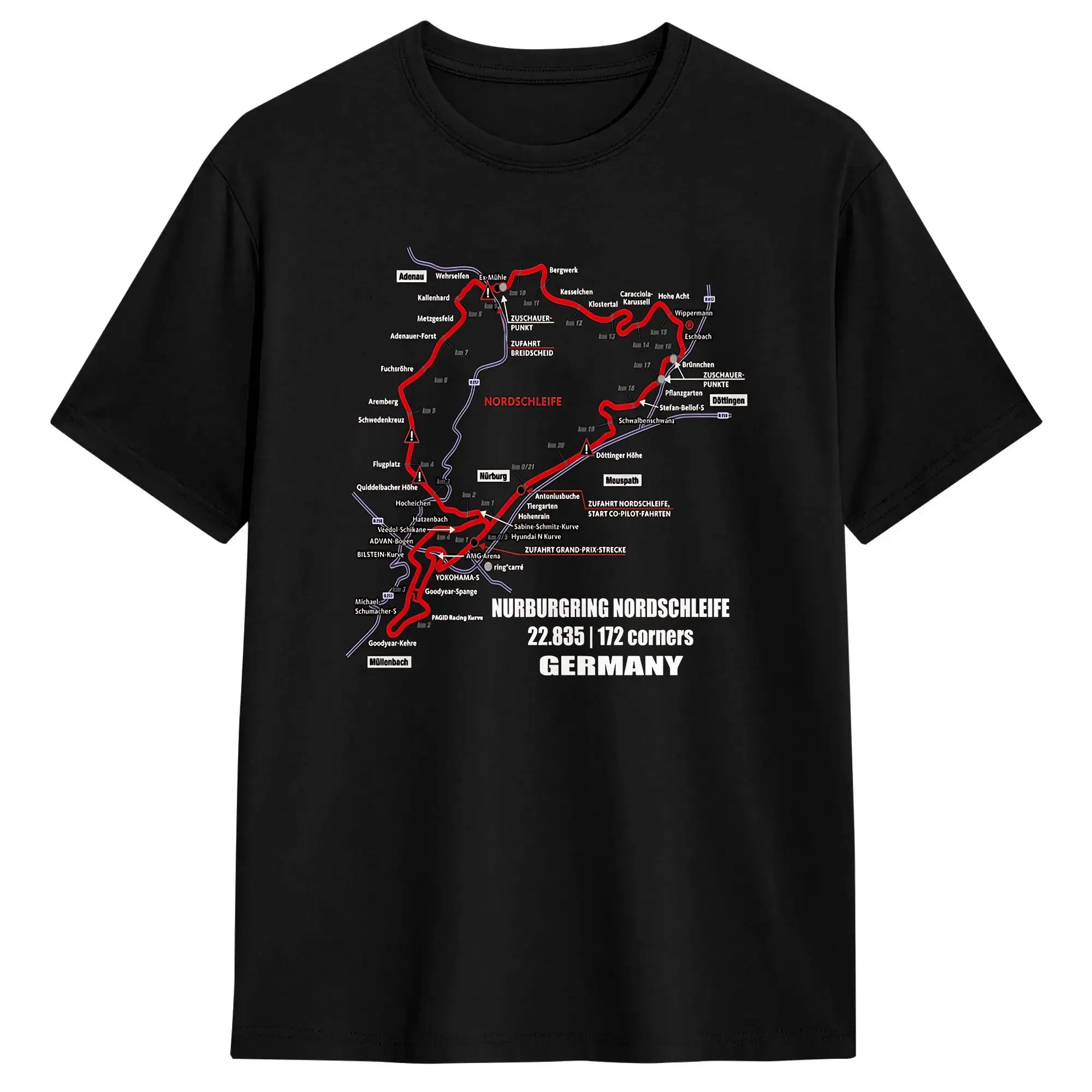 Harajuku T-Shirt Summer Nürburgring Nordschleife Germany Track Map Photographic Trendy Cool T Shirts Cotton Tee Shirt for Men