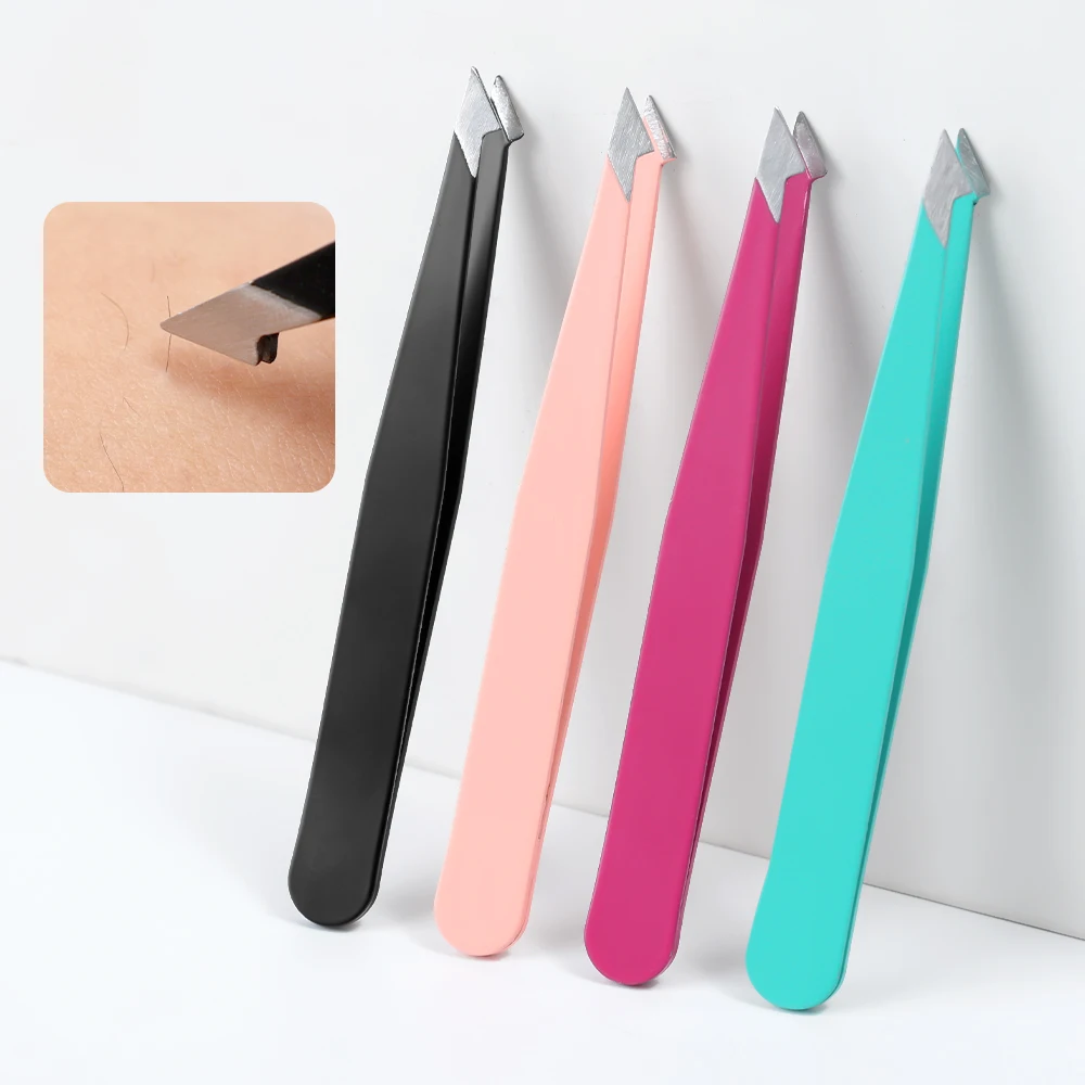 Stainless Steel Colorful Tweezer Removal Eyebrow Hair Beauty Fine Hairs Puller Slanted Eye Brow Clips Removal Makeup Tools