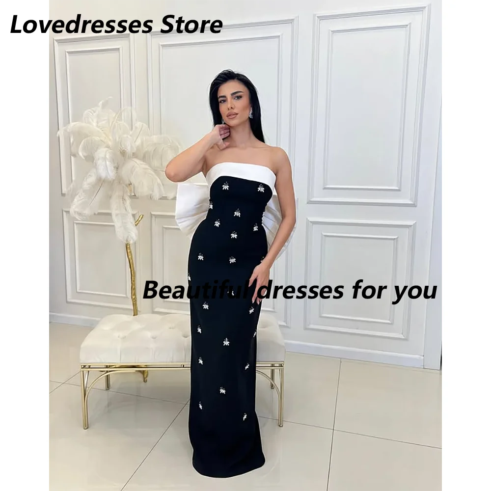 Customized Black Strapless Prom Dress Crystals Straight Long Homecoming Dresses Back with Bow Party Dress Modern Style 2025